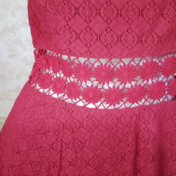 FREE PEOPLE Maroon Red Lace Embroidered Dress - Picture 2 of 11